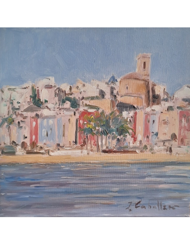 Playa centro sus casitas y campanario de La Vila Joiosa por José Caballero